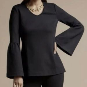CAbi #3500 It's A Party Top Black Bell Sleeve V-Neck Blouse Size M